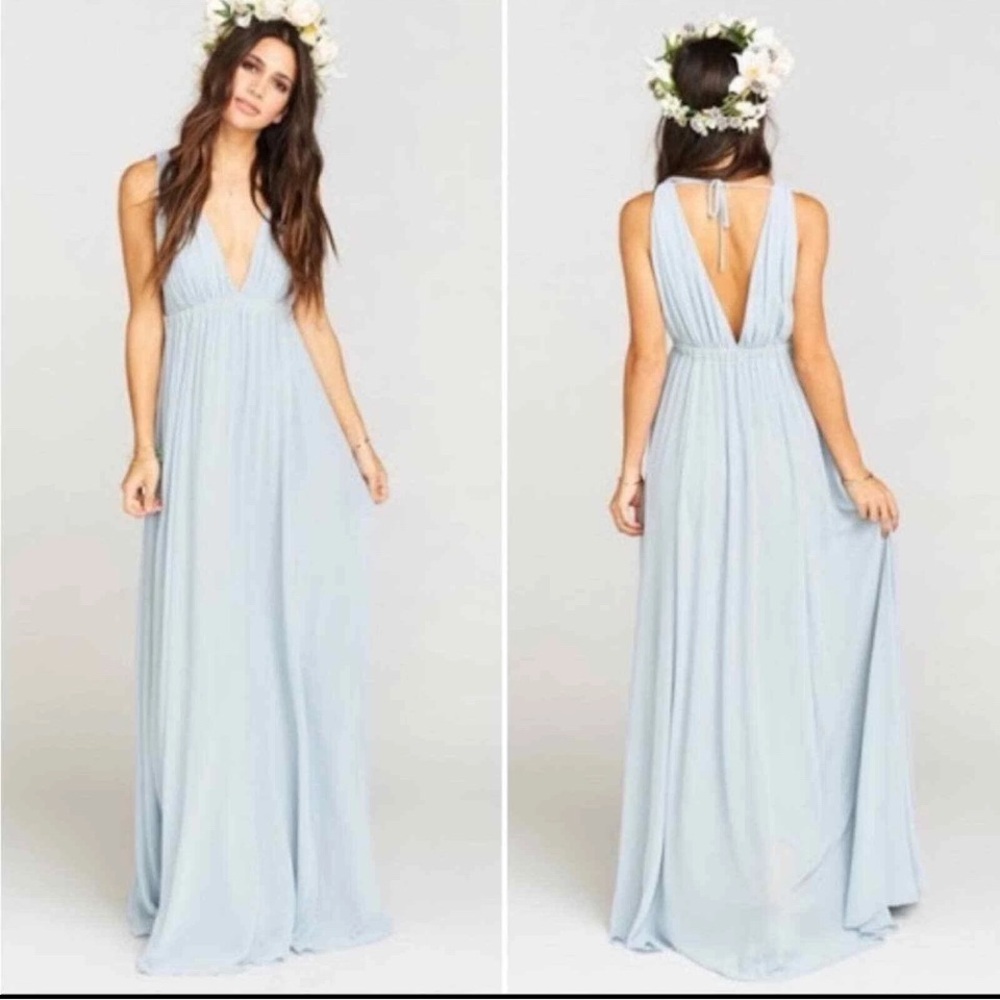 Show Me Your Mumu Ava Maxi Dress XS Steel Blue Chiffon Bridesmaid Wedding Formal